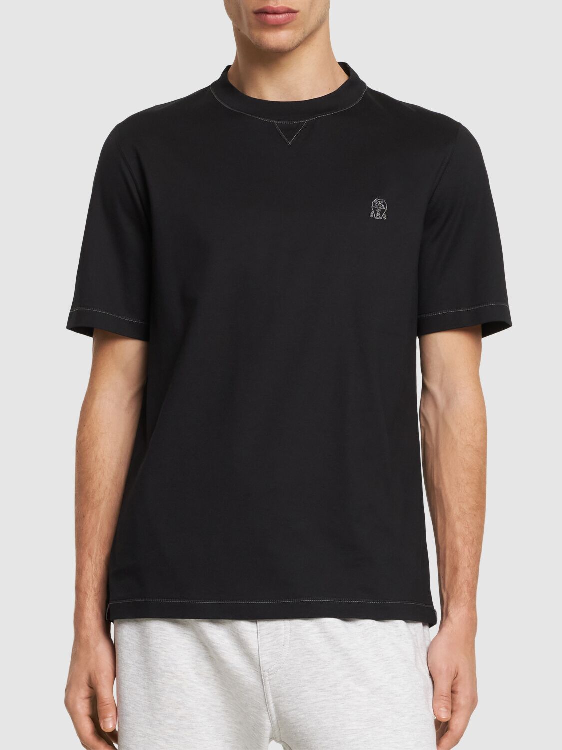 Shop Brunello Cucinelli Cotton Logo T-shirt In Black