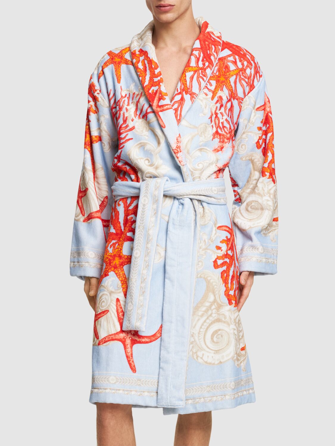 Versace Barocco De La Mer Bathrobe In Blue