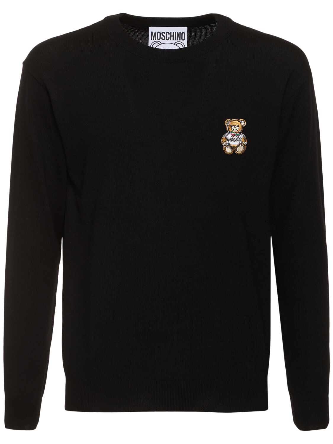 Moschino Teddy Patch Knit Jumper In Black