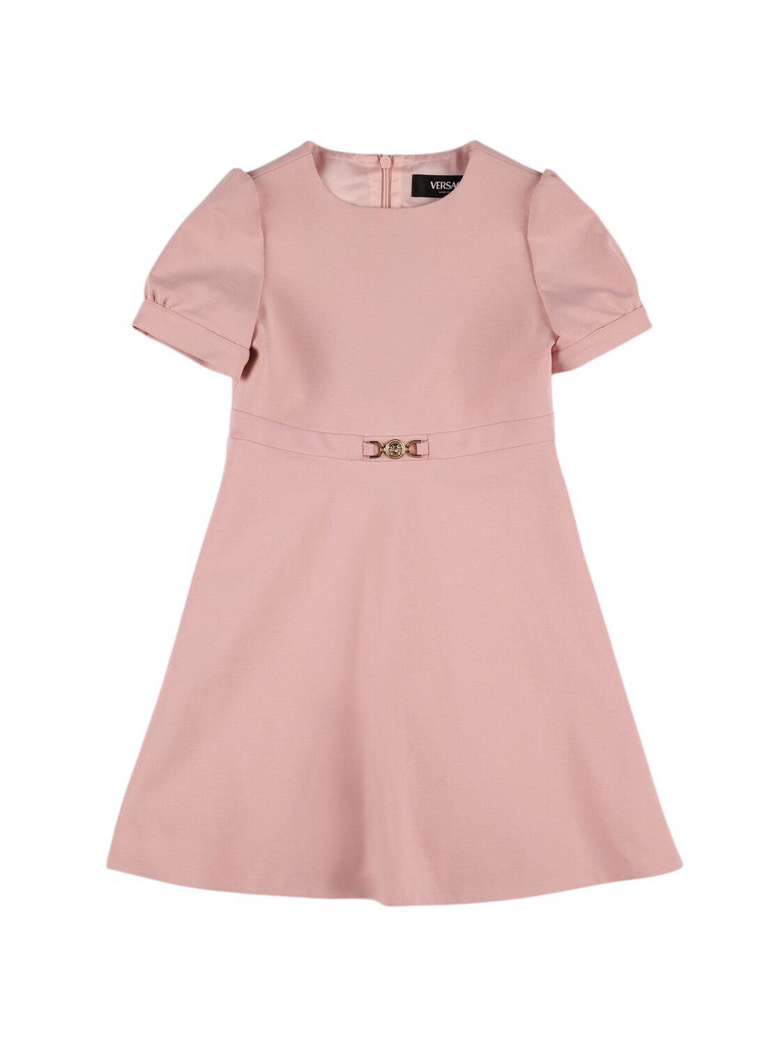 Versace Compact Jersey Dress W/ Logo Buckle In Pink