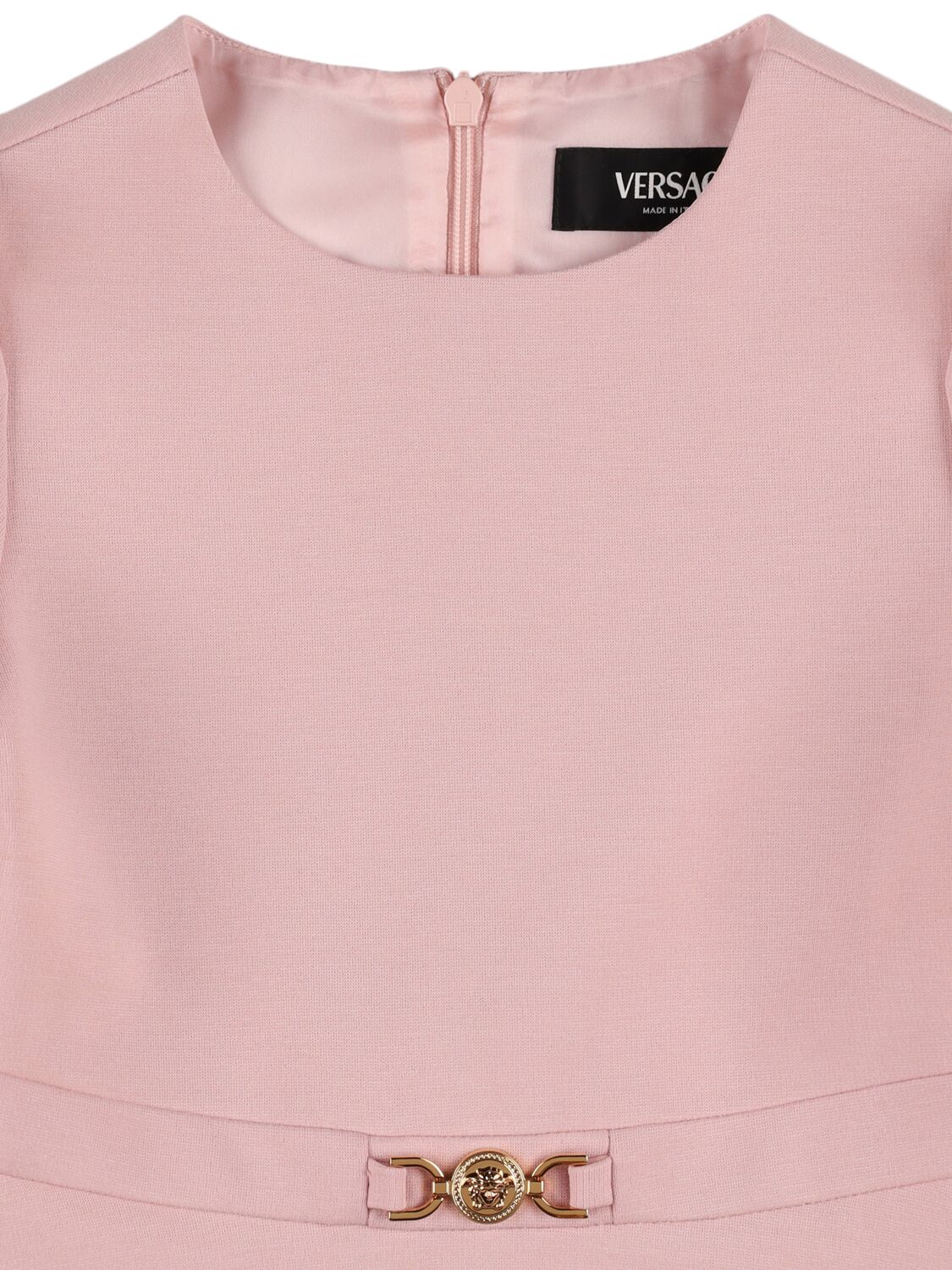 Shop Versace Compact Jersey Dress W/ Logo Buckle In Pink