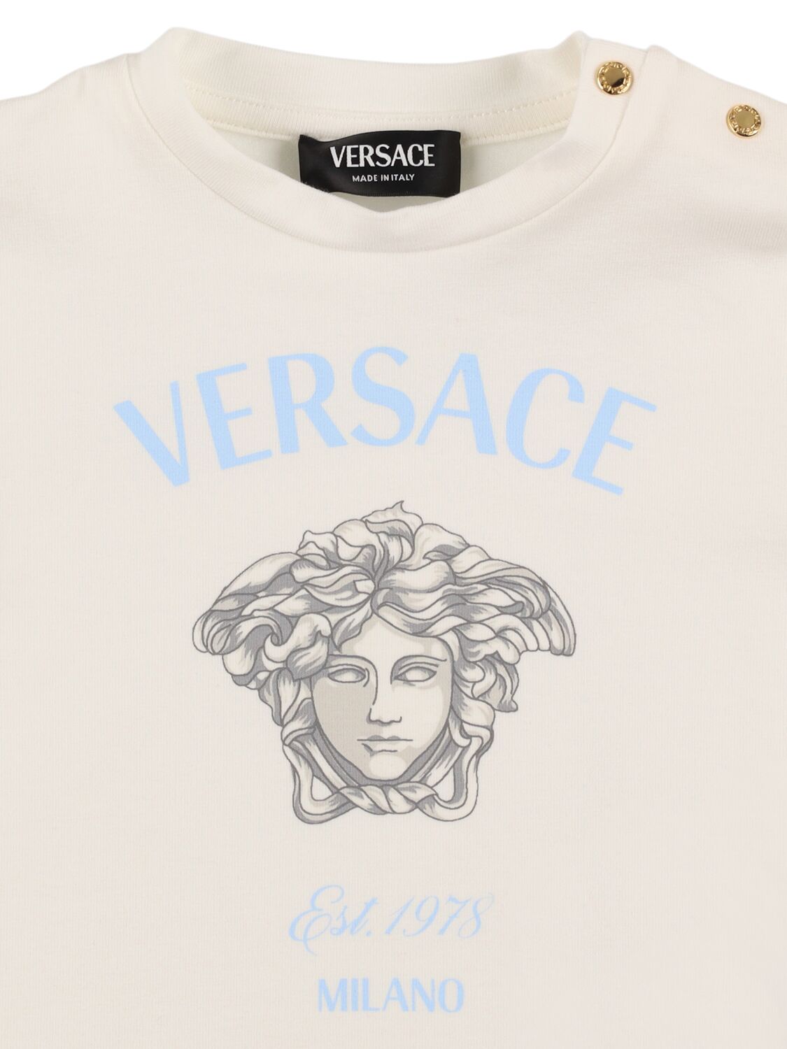 Shop Versace Printed Cotton Jersey T-shirt & Pants In White/light Blue