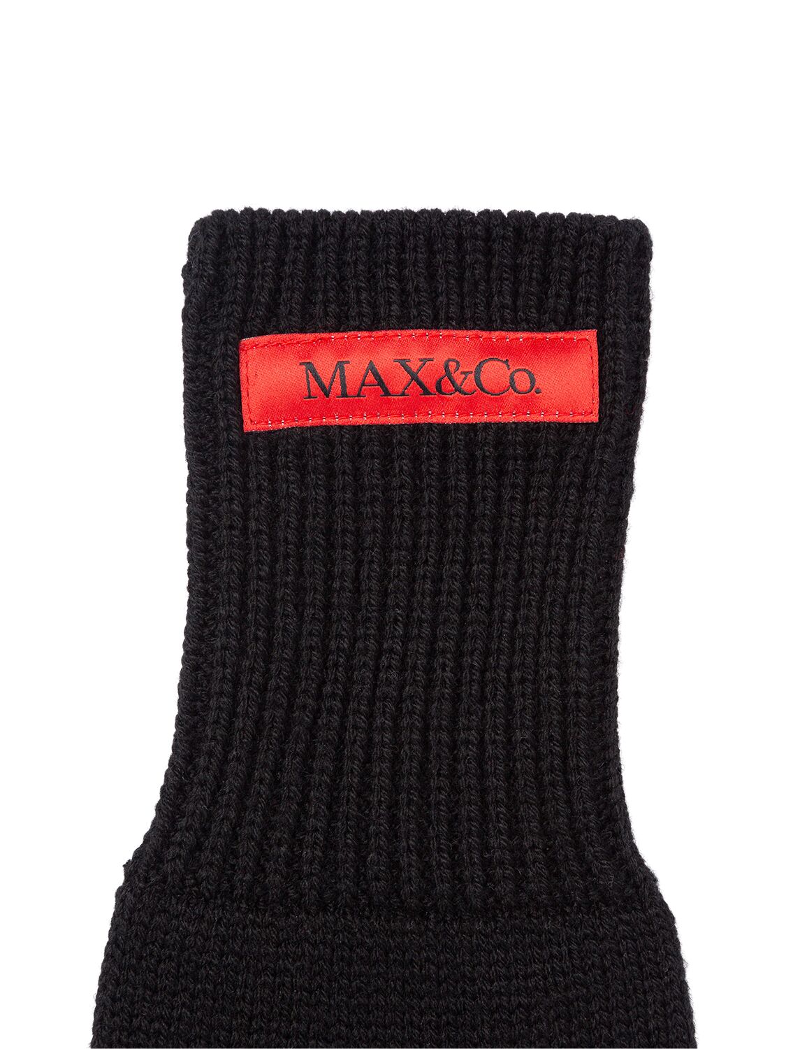 Shop Max & Co Wool Blend Knit Gloves W/ Logo In Black