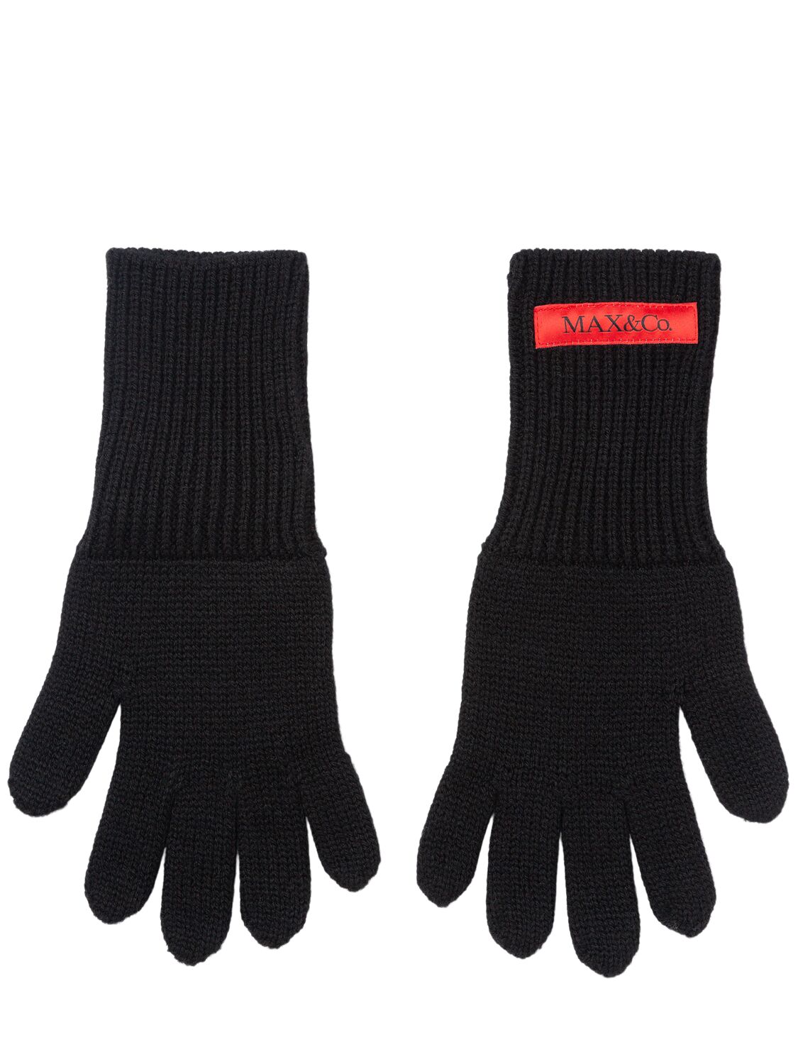 Max & Co Wool Blend Knit Gloves W/ Logo In Black