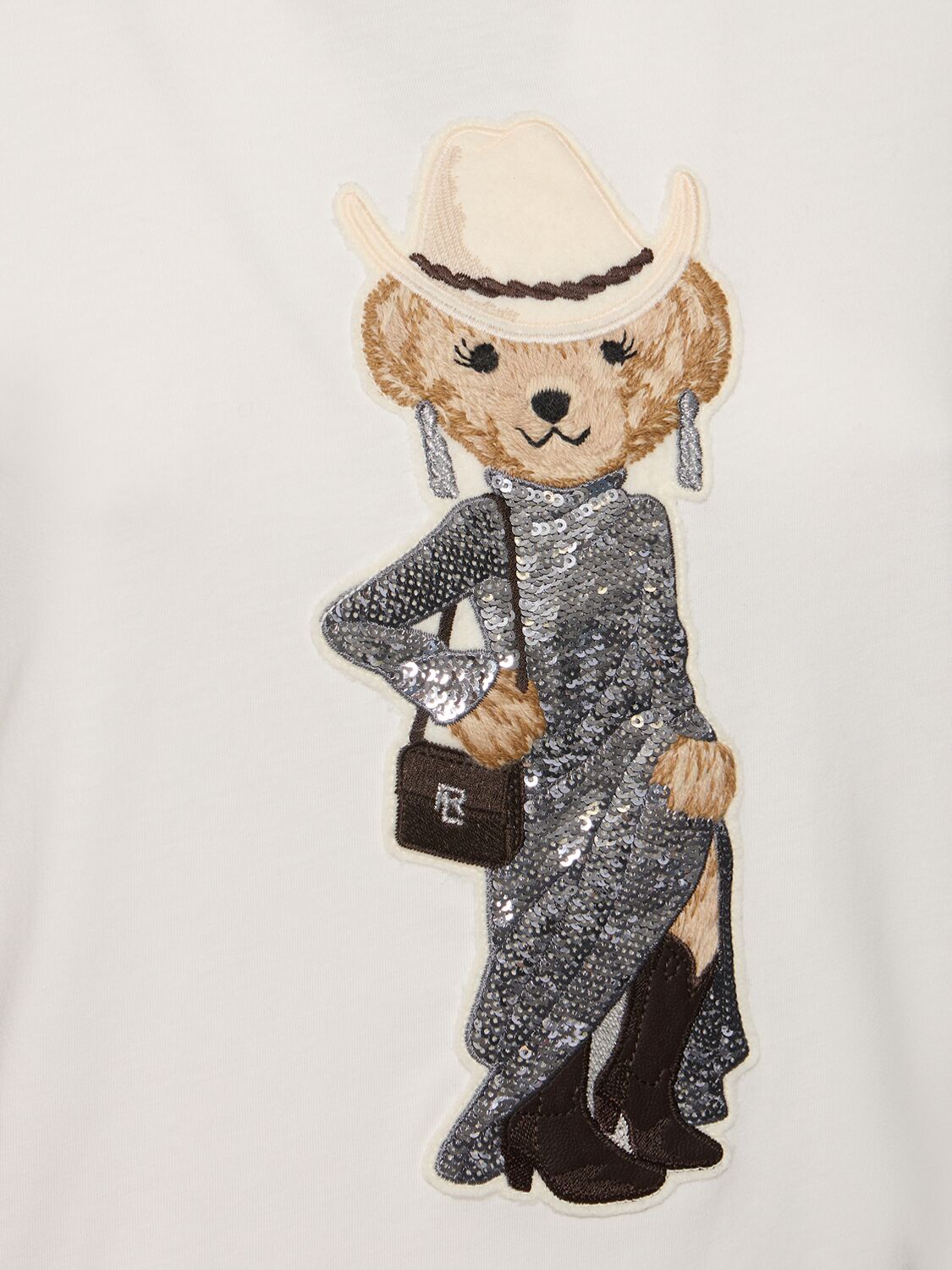 Shop Ralph Lauren Western Bear Cotton T-shirt In White