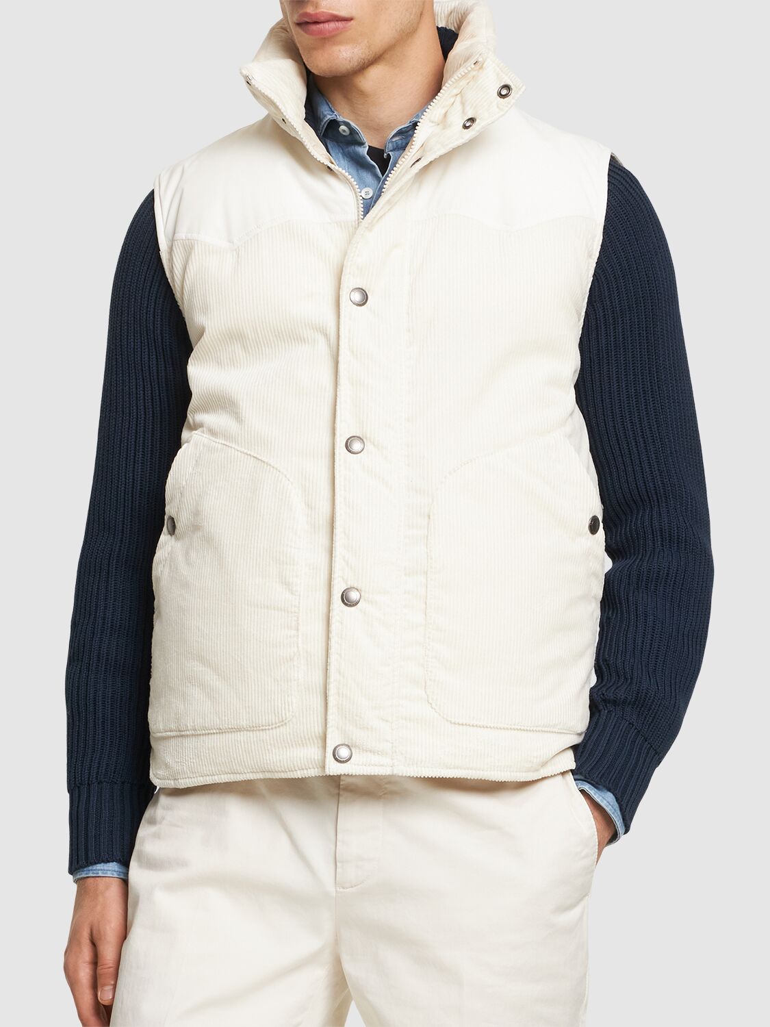 Shop Brunello Cucinelli Padded Corduroy Vest In Beige