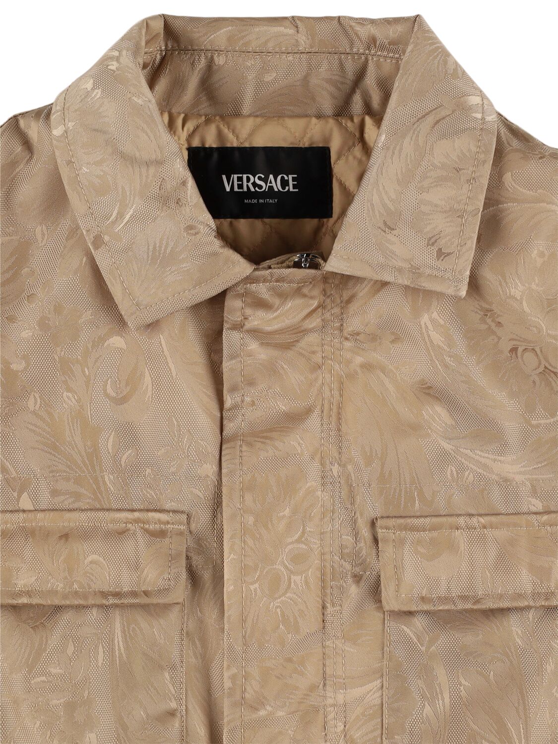 Shop Versace Padded Poly Jacket In Beige