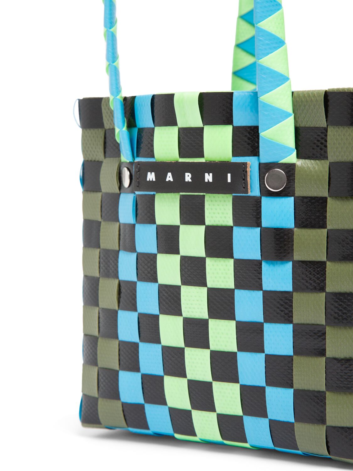 Shop Marni Junior Color Block Woven Bucket Bag In Green/multi