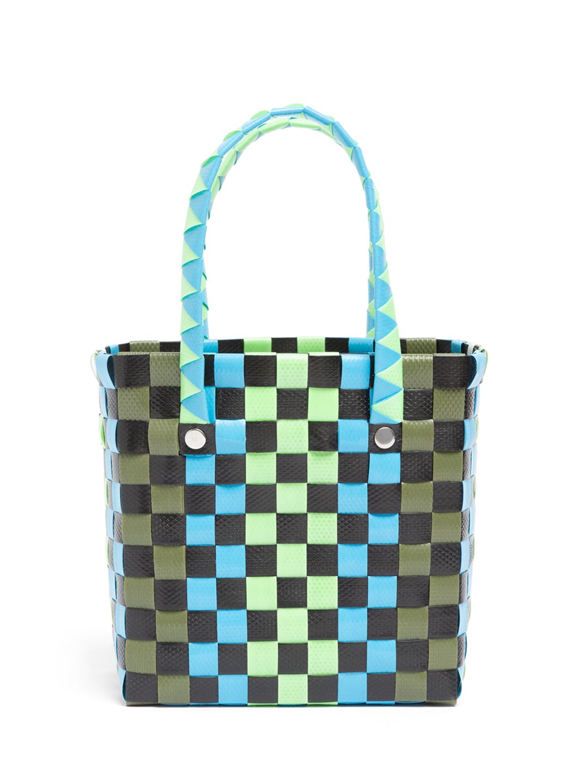 Shop Marni Junior Color Block Woven Bucket Bag In Green/multi