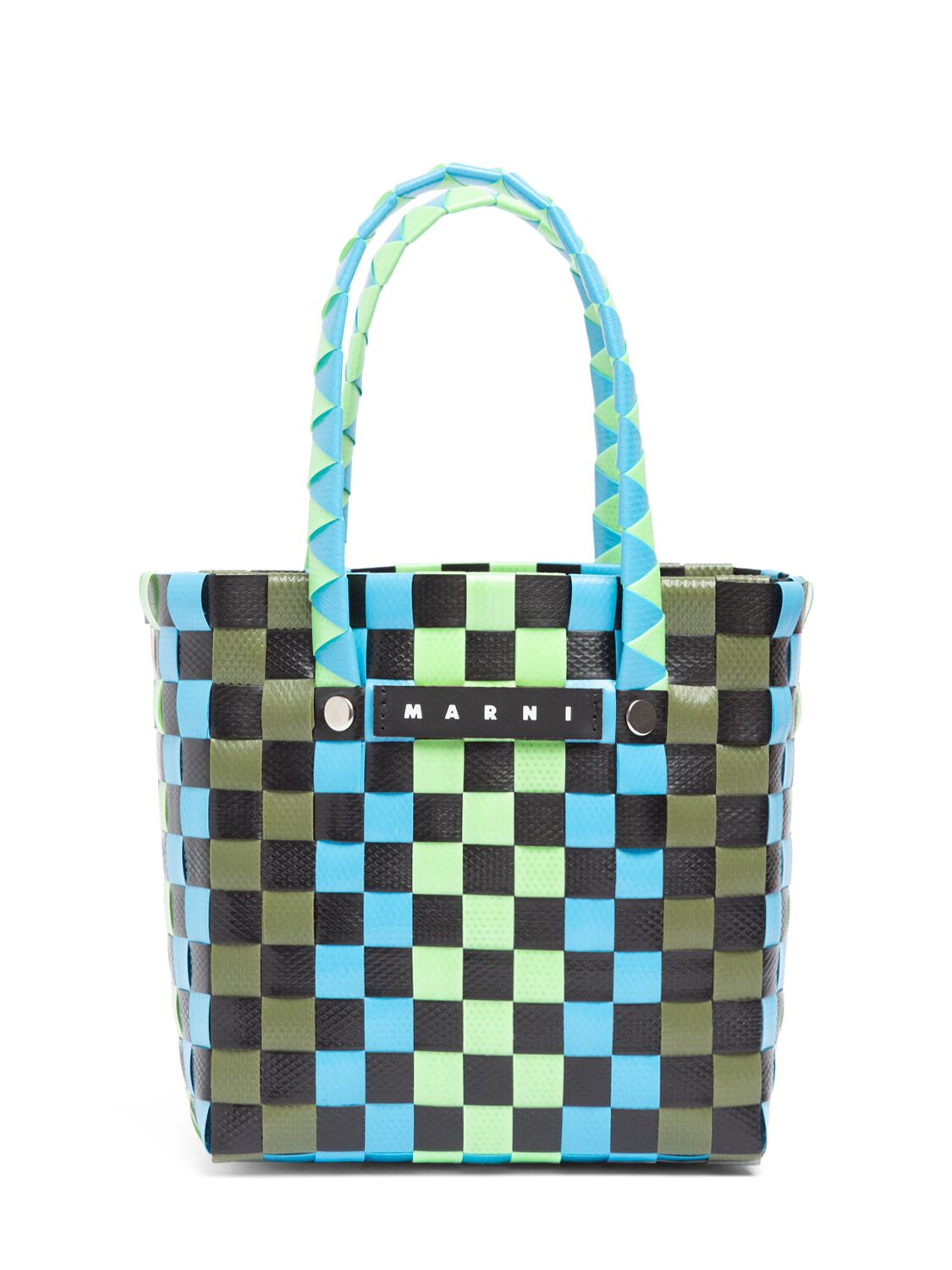 Marni Junior Colour Block Woven Bucket Bag In Green/multi