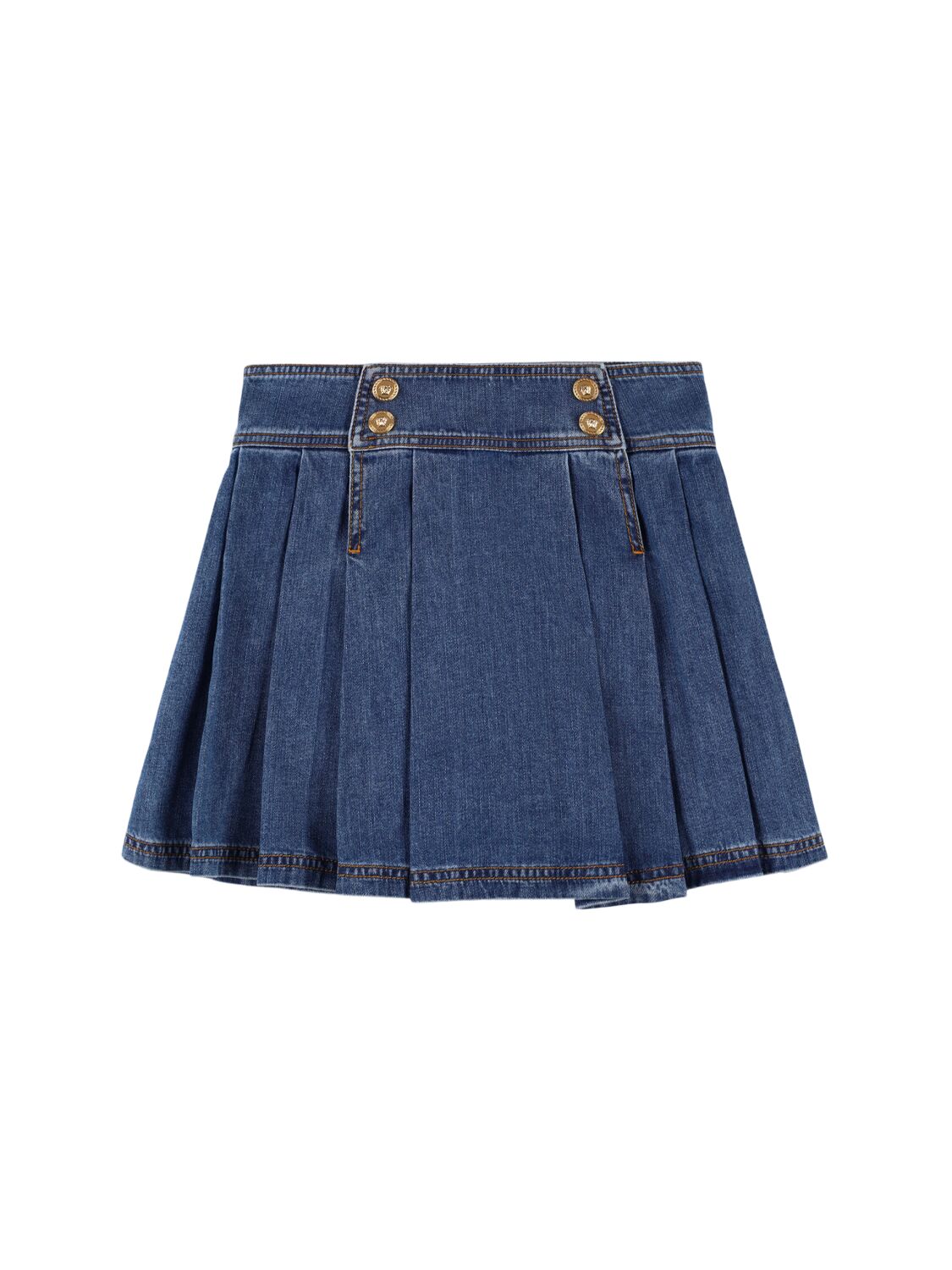 Versace Pleated Cotton Denim Skirt In Blue
