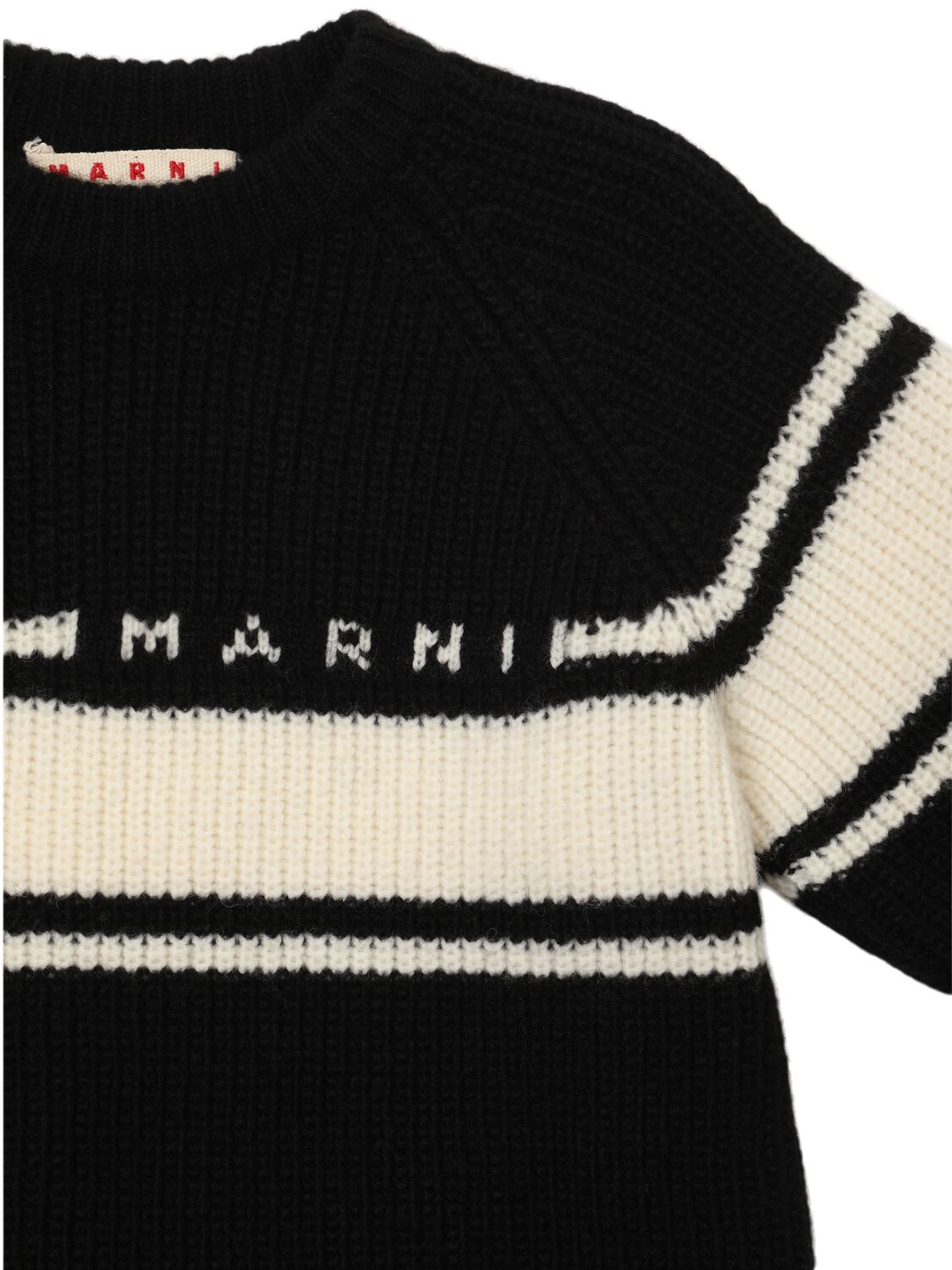 Shop Marni Junior Wool Blend Knit Sweater W/logo In Black