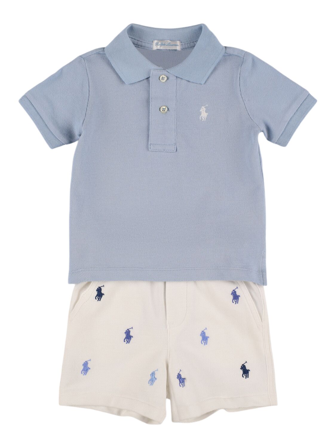 Polo Ralph Lauren Babies' Polohemd Und Shorts Aus Bestickter Baumwolle In Blue