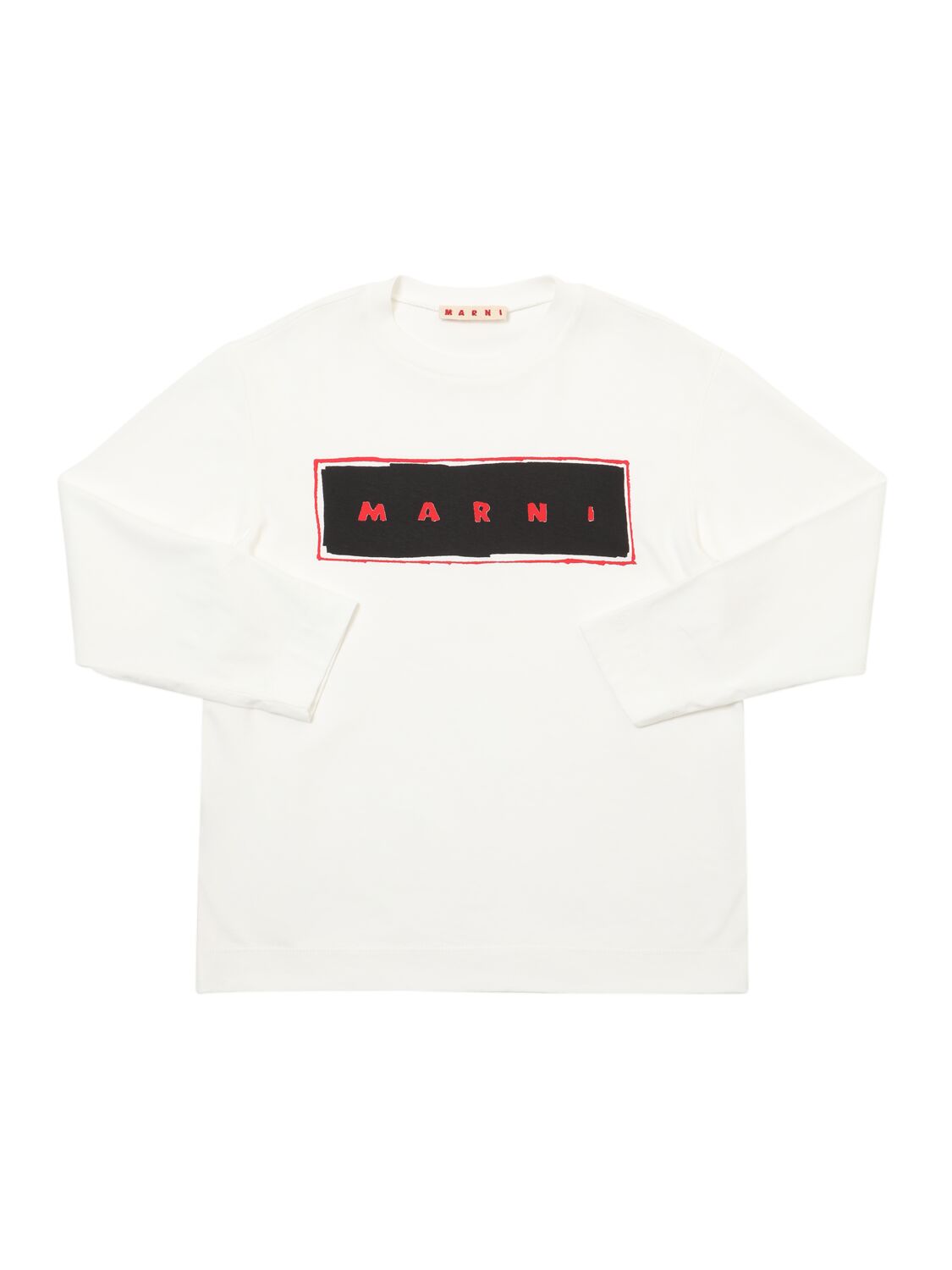 Marni Junior Cotton Long Sleeve T-shirt W/logo In White