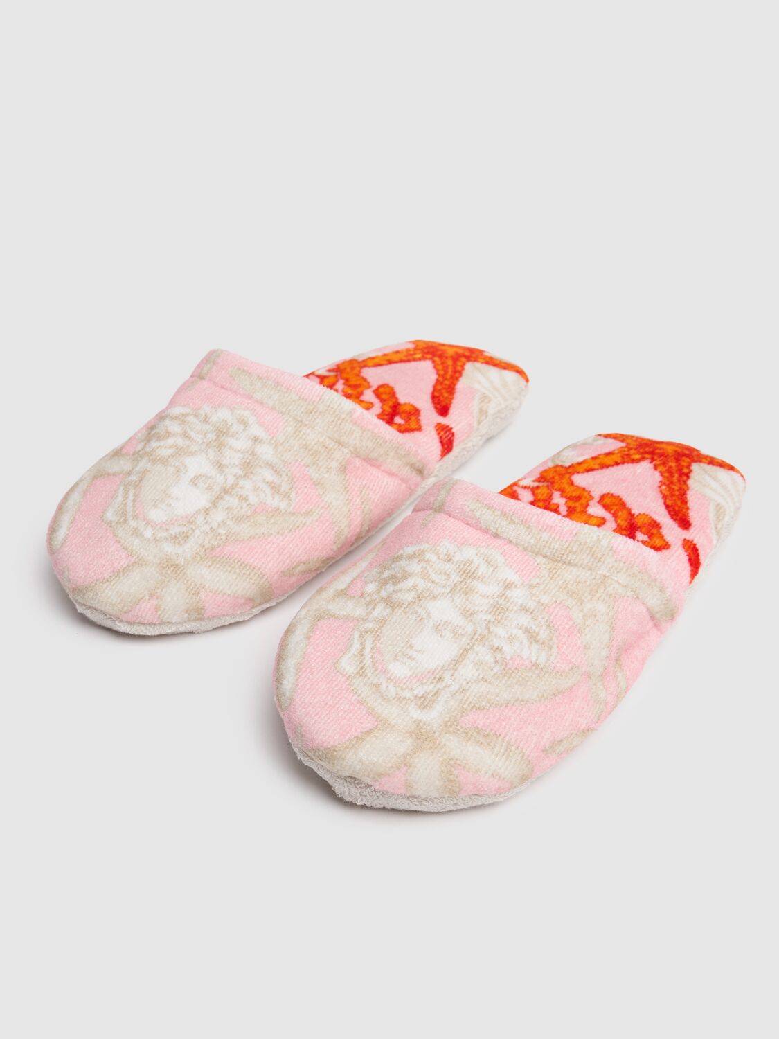 Versace Barocco De La Mer Bath Slippers In Pink