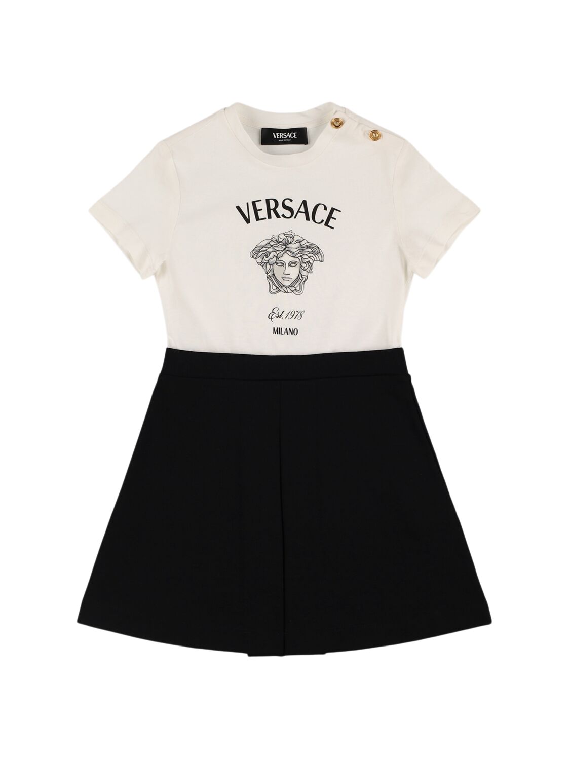 Versace Printed Cotton Jersey Dress In White/black