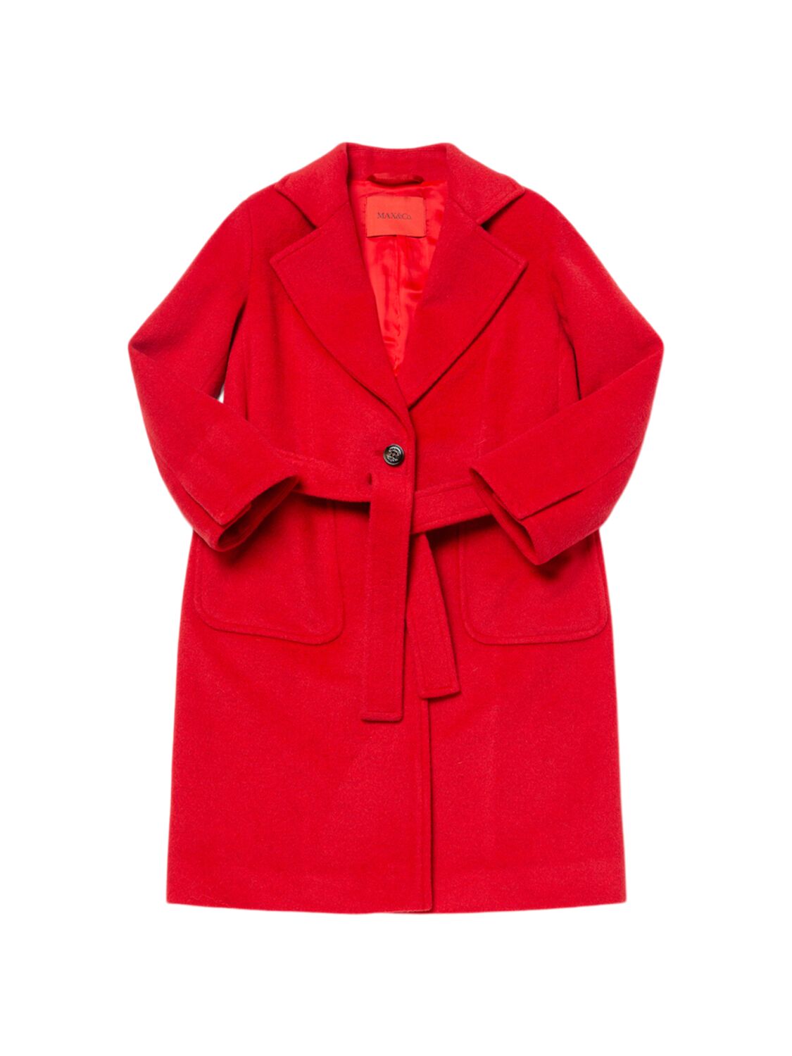 Max & Co Belted Wool Coat In Red