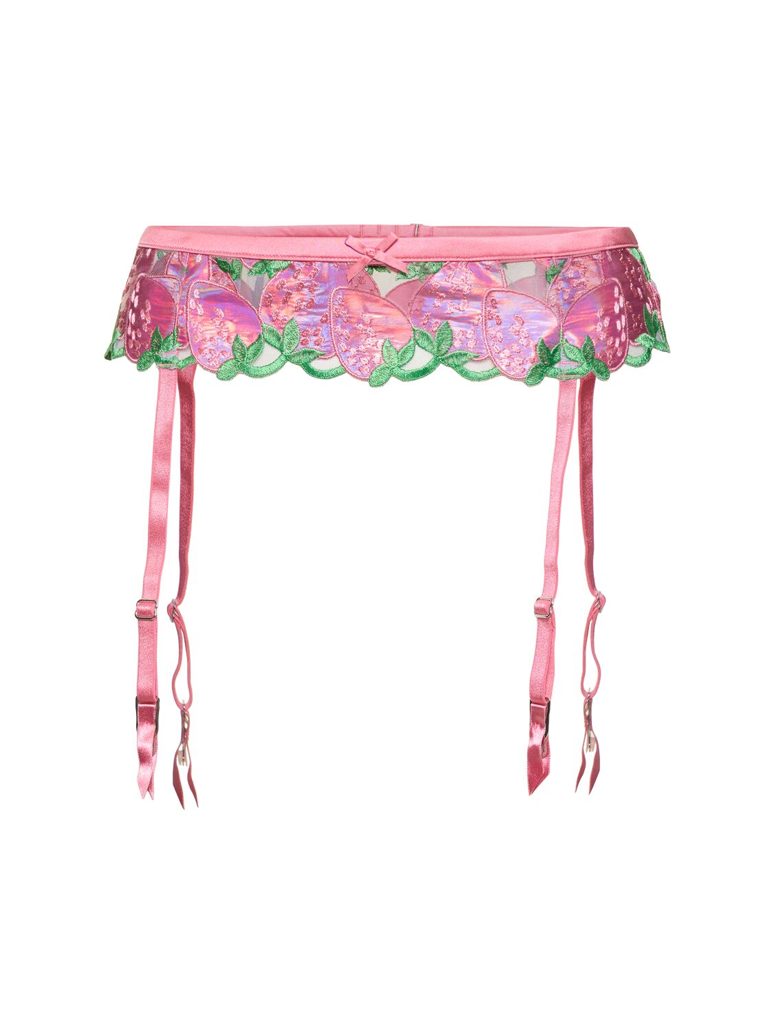 Fleur Du Mal Strawberry Embroidered Suspender Belt In Pink