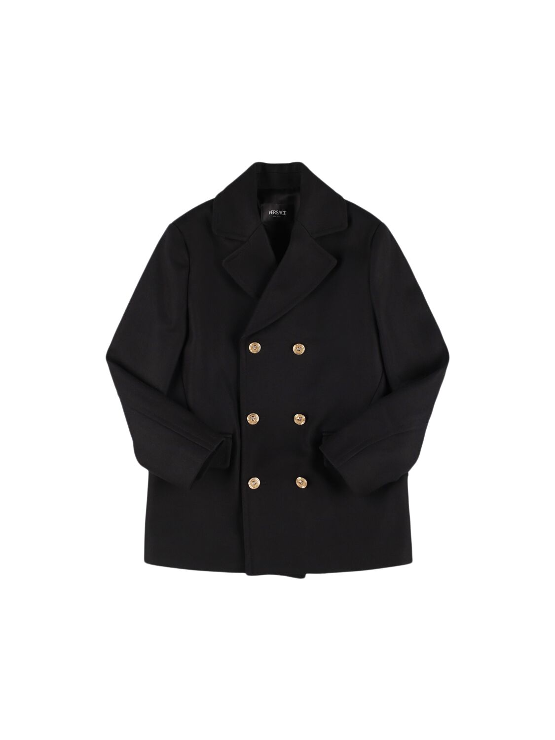 Versace Wool Blend Coat In Black
