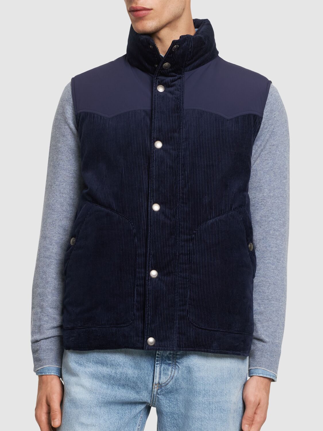 Shop Brunello Cucinelli Padded Corduroy Vest In Blue