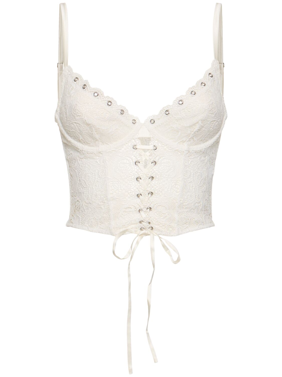 Fleur Du Mal Grommet Embroidered Lace-up Bustier In White