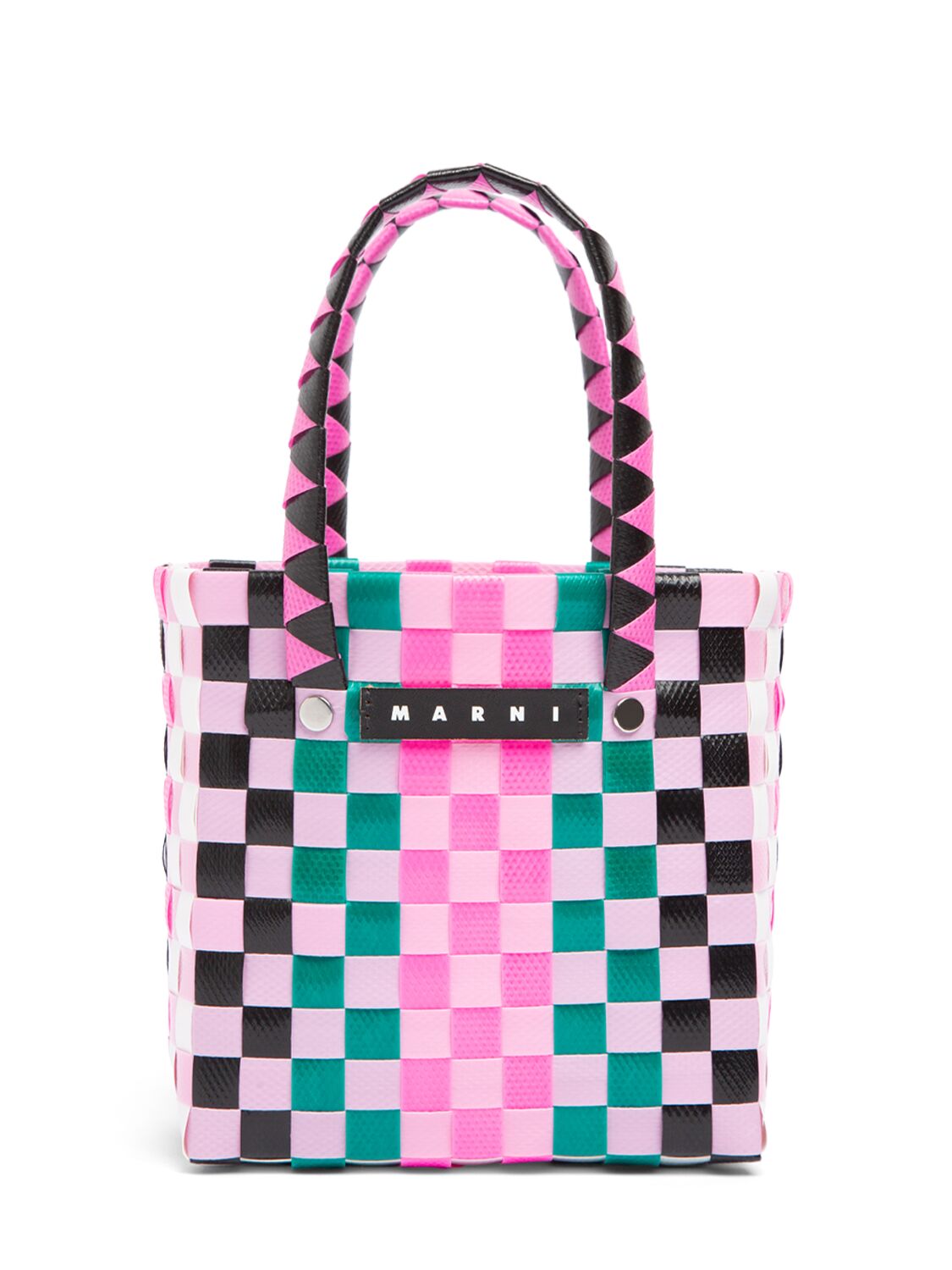 Marni Junior Colour Block Woven Bucket Bag In Pink/multi