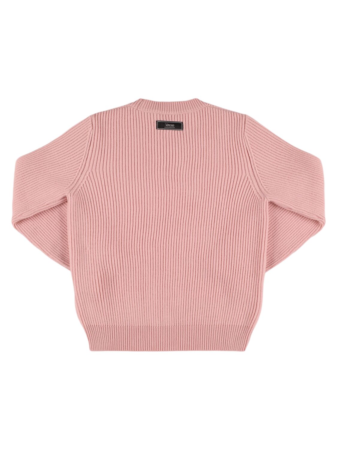 Shop Versace Embroidered Wool Crewneck Sweater In Pink