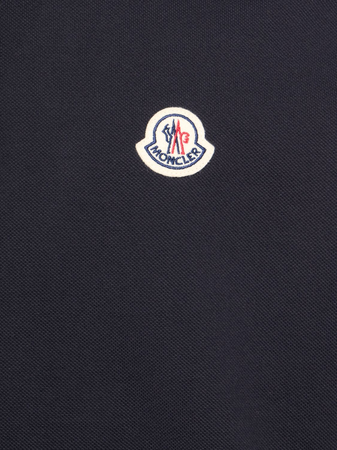 Shop Moncler Logo Cotton Piquet Polo Shirt In Dark Blue