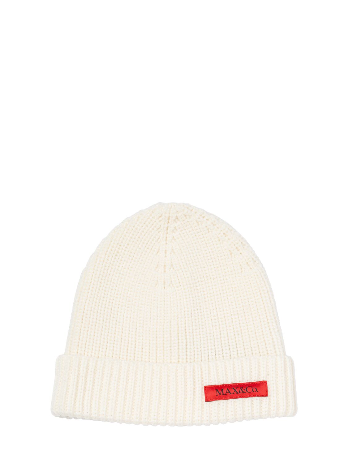 Max & Co Wool Blend Knit Beanie W/ Logo In Neutral