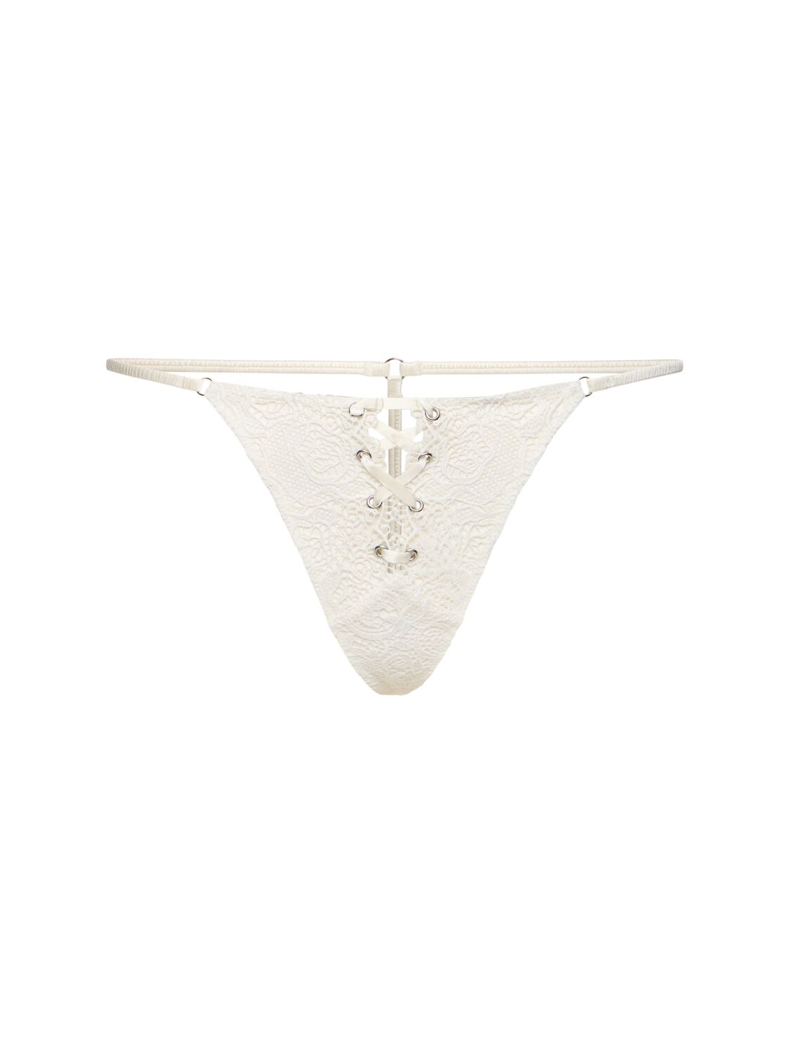 Fleur Du Mal Grommet Embroidered Thong In White