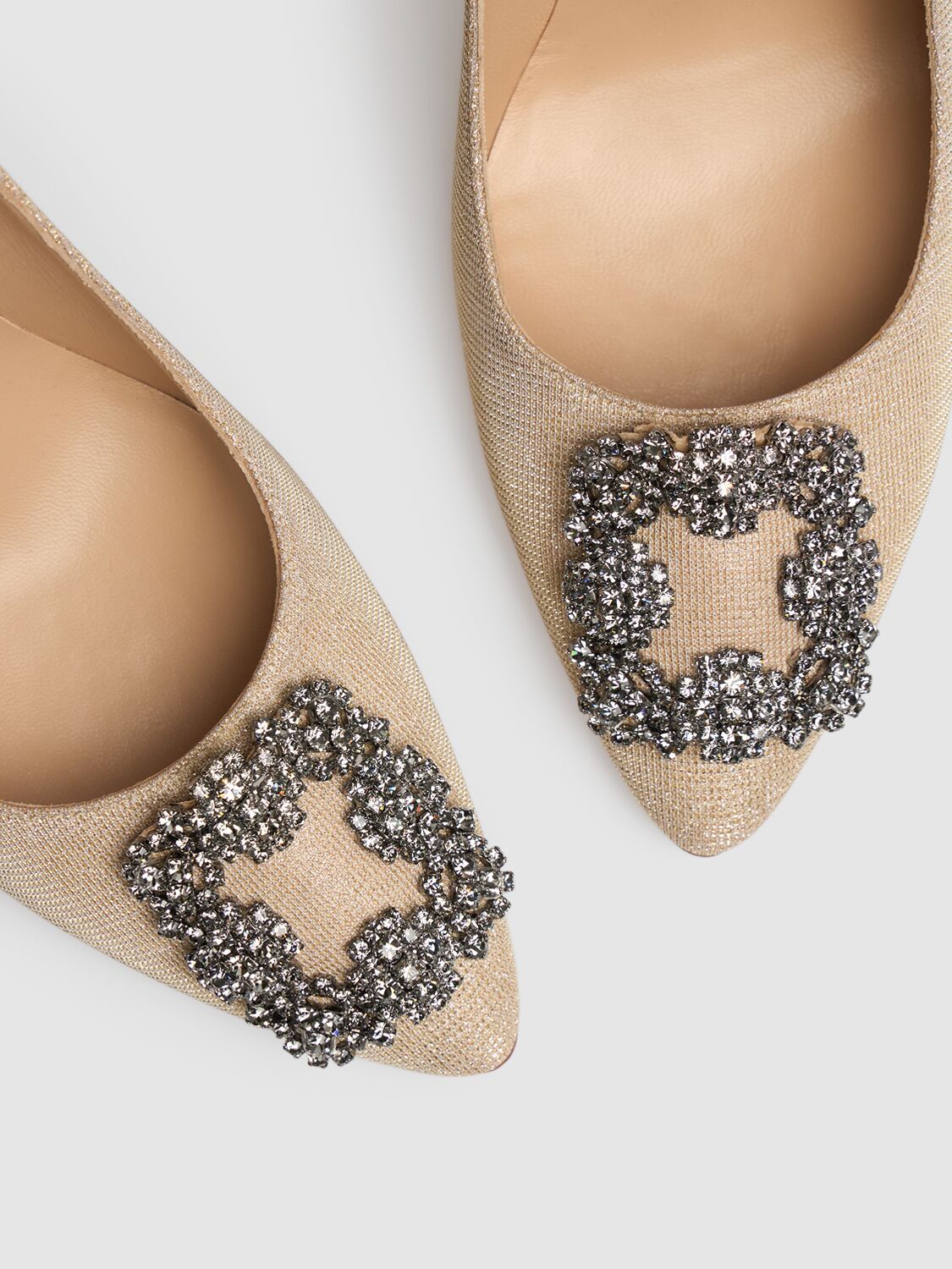 Manolo Blahnik 70mm Hangisi Swarovski Silk Satin Pumps In Gold