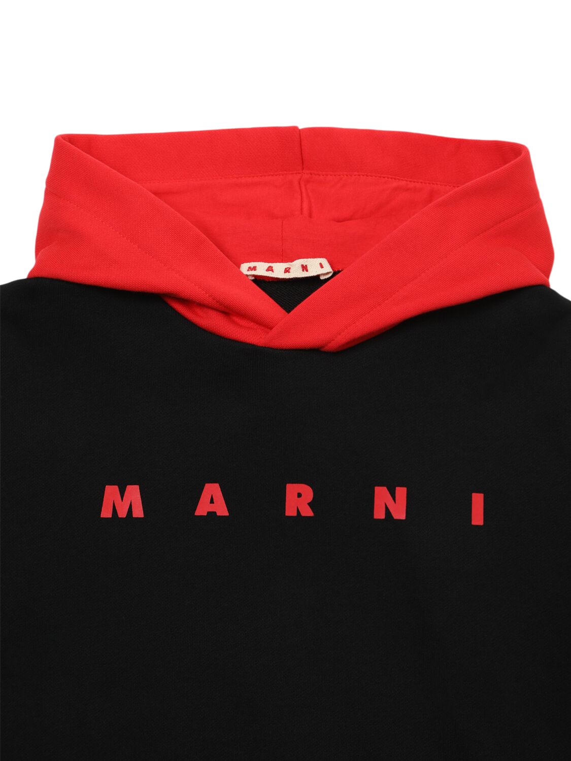 Shop Marni Junior Cotton Hooded Sweatshirt W/logo In Black/red