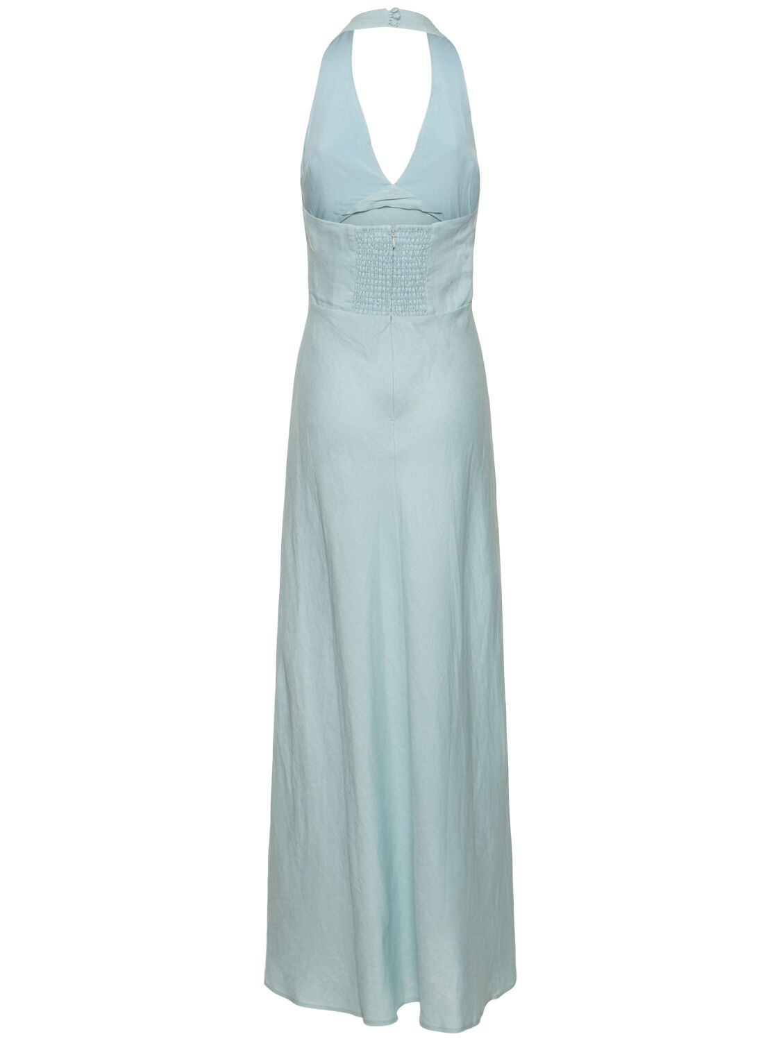Shop Reformation Delilah Linen Long Dress In Aquamarine