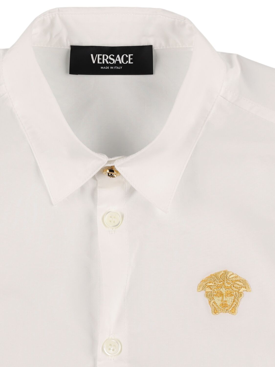 Shop Versace Embroidered Logo Cotton Poplin Shirt In White