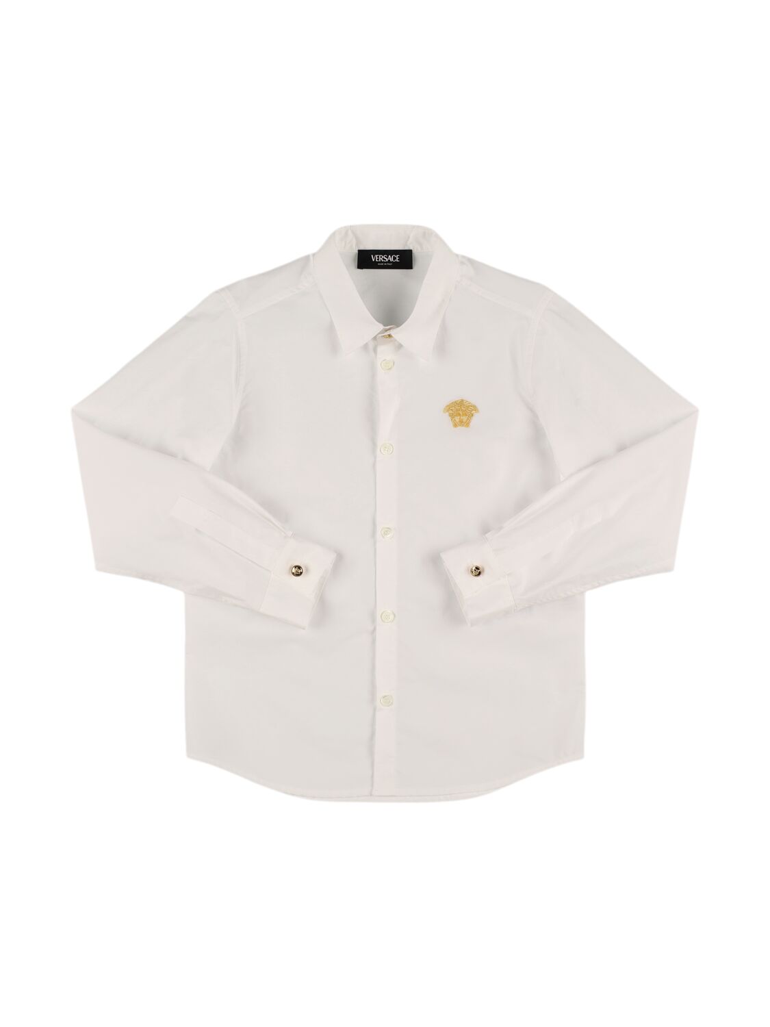 Versace Embroidered Logo Cotton Poplin Shirt In White