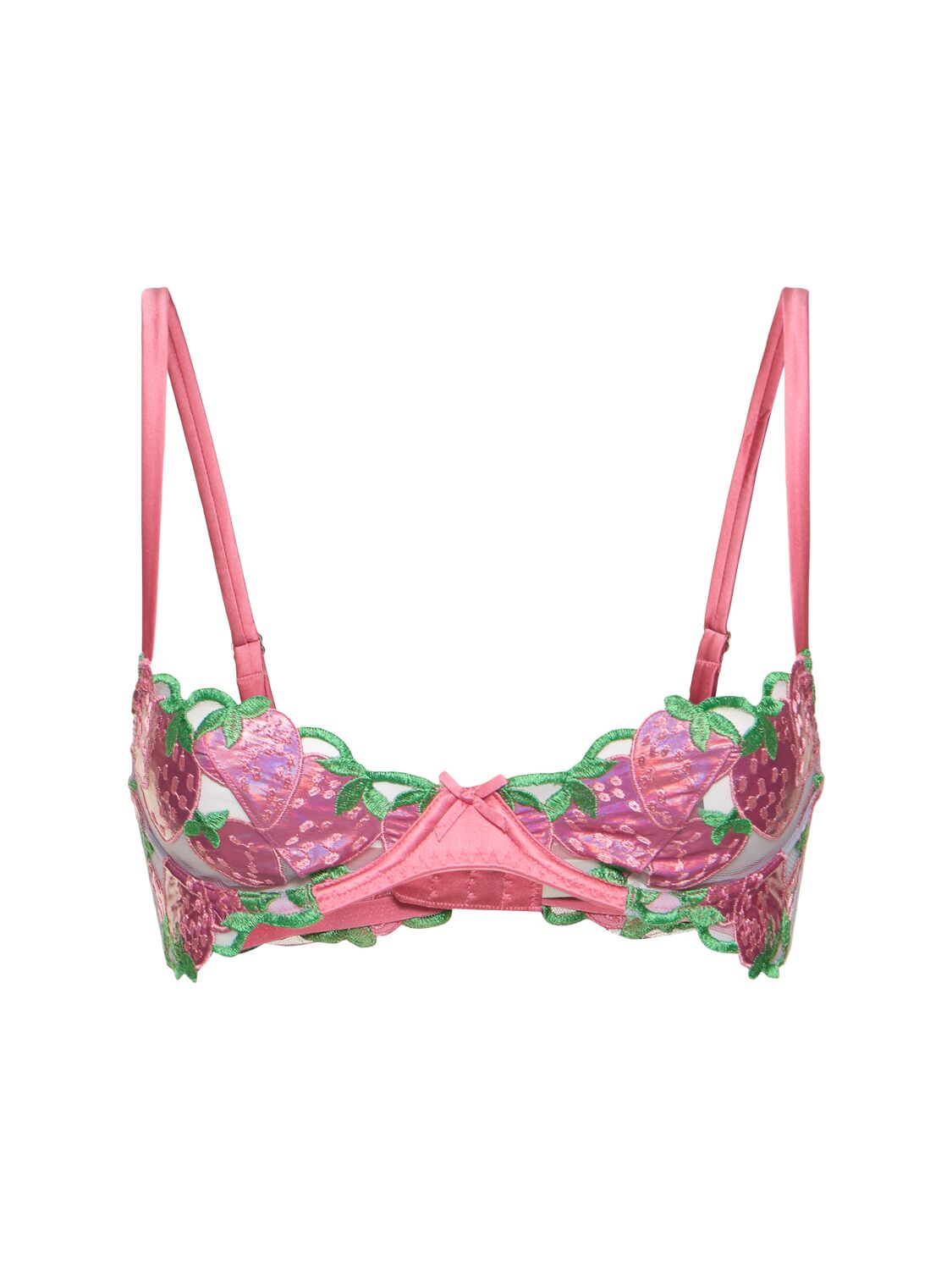 Fleur Du Mal Strawberry Embroidered Demi Bra In Pink