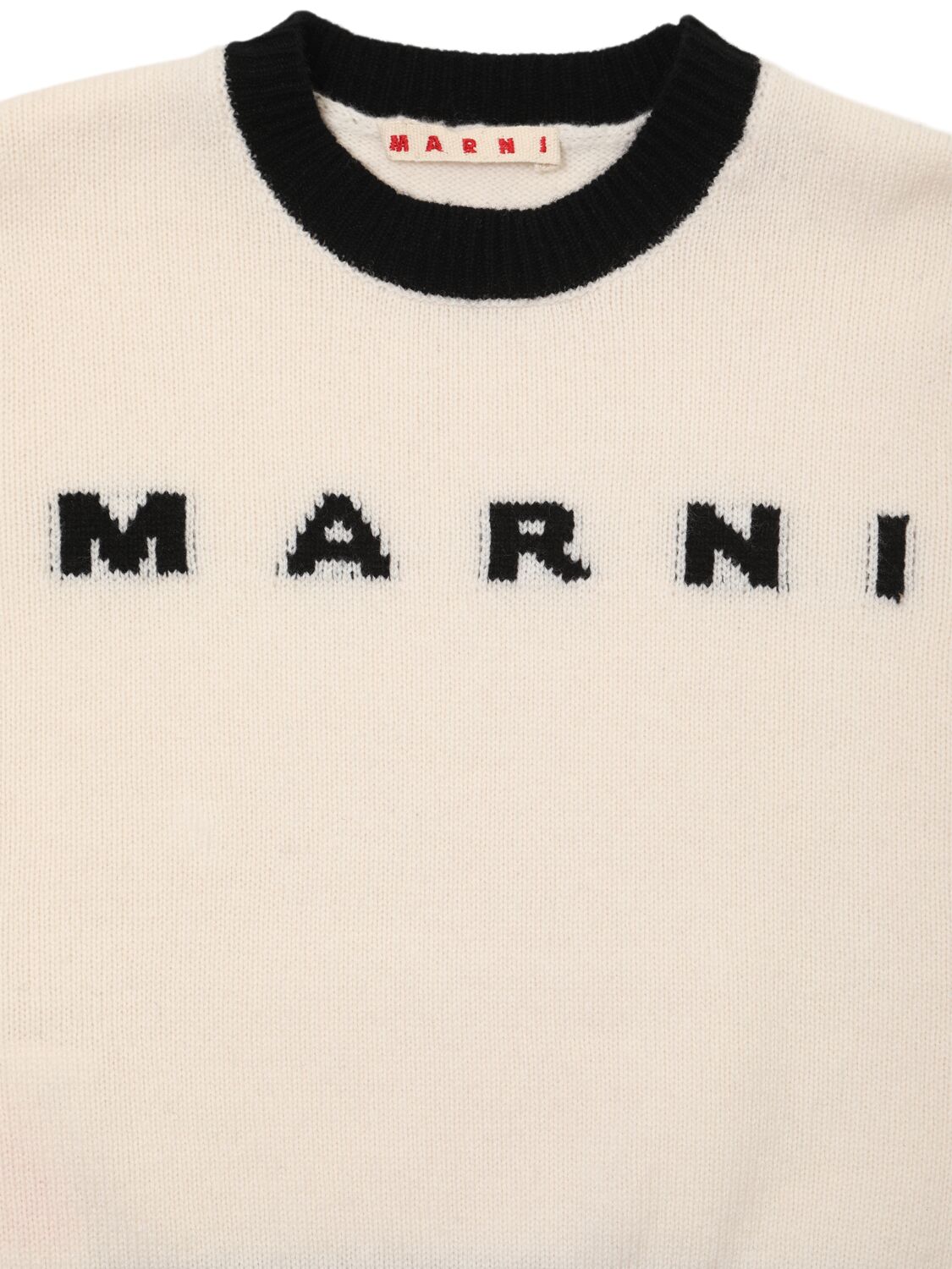 Shop Marni Junior Wool Blend Knit Logo Sweater In White