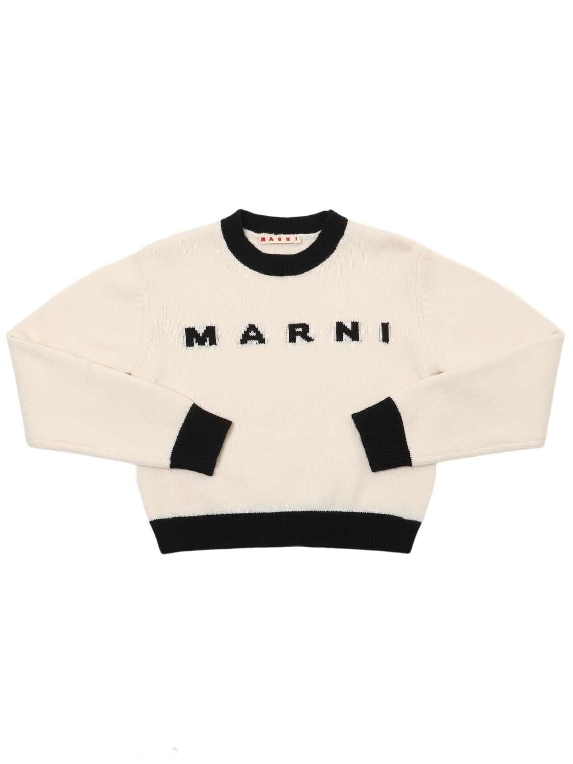 Marni Junior Wool Blend Knit Logo Sweater In White