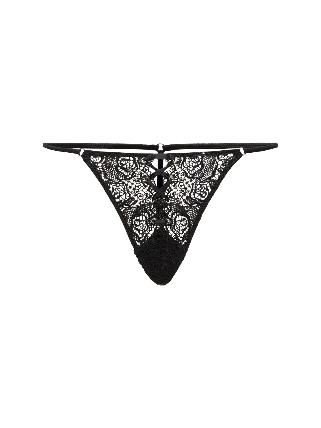 Fleur Du Mal Grommet Embroidered Thong In Black