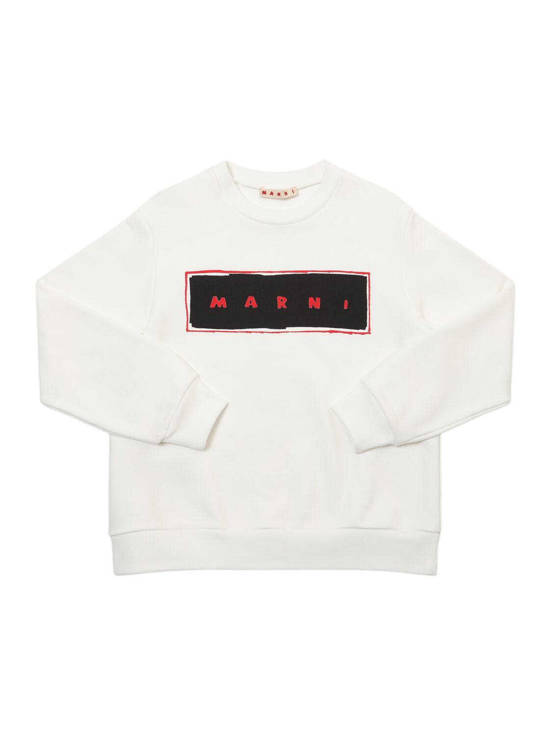 Marni Junior Cotton Crewneck Sweatshirt W/logo In White