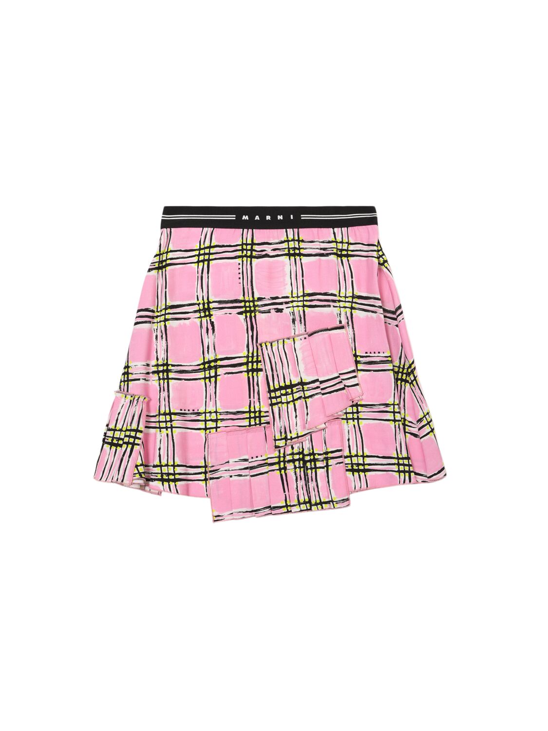 Marni Junior Check Print Viscose Skirt In Pink/multi