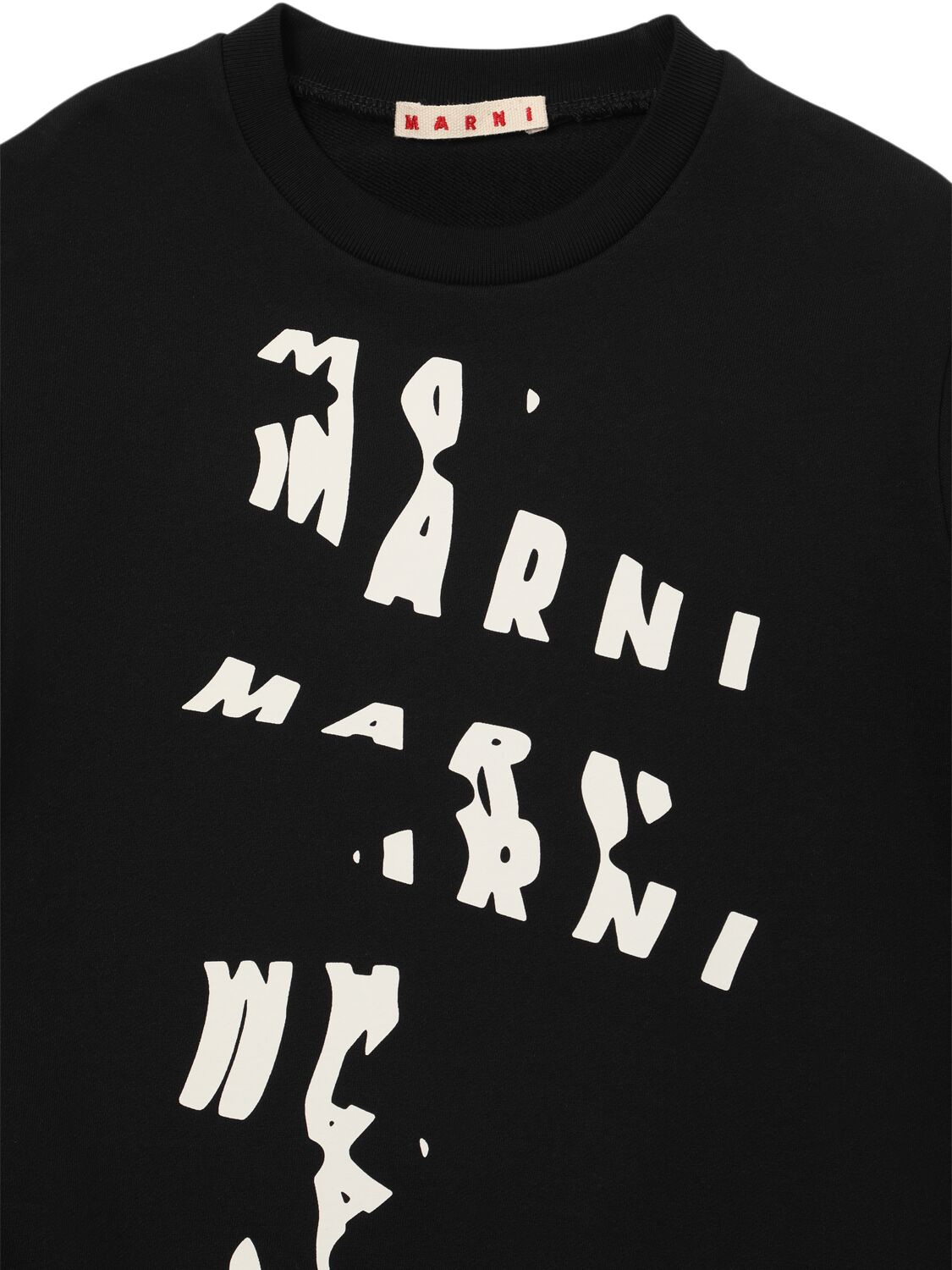 Shop Marni Junior Printed Cotton Crewneck Sweatshirt In Black