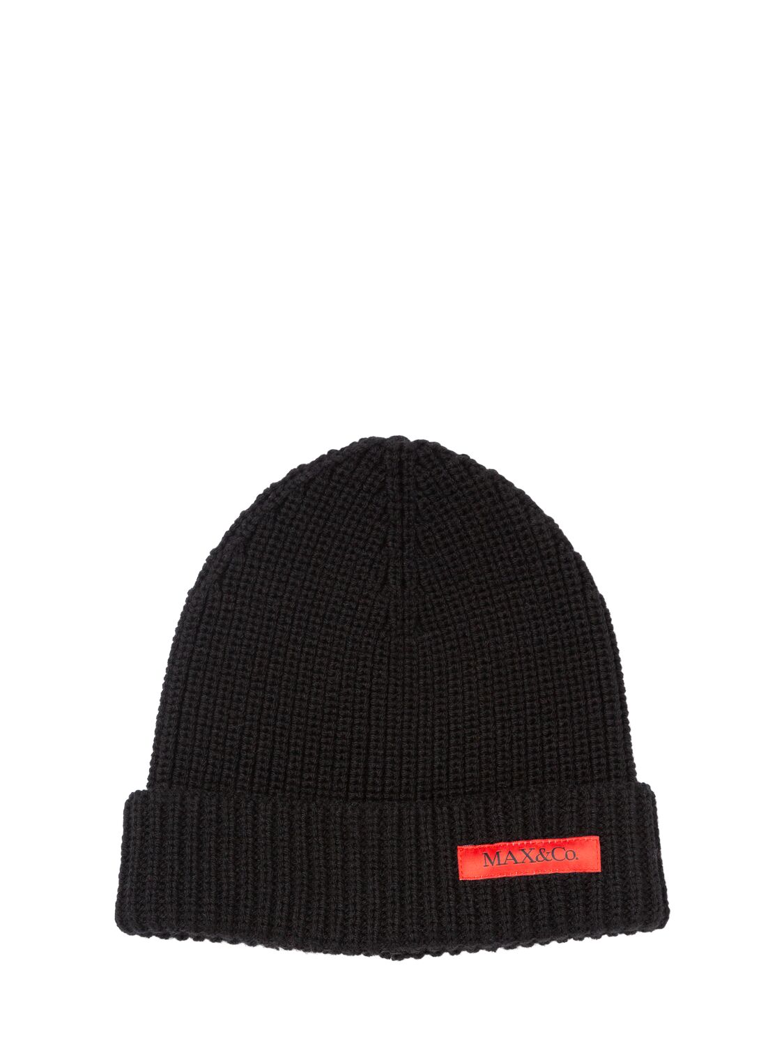 Max & Co Wool Blend Knit Beanie W/ Logo In Black