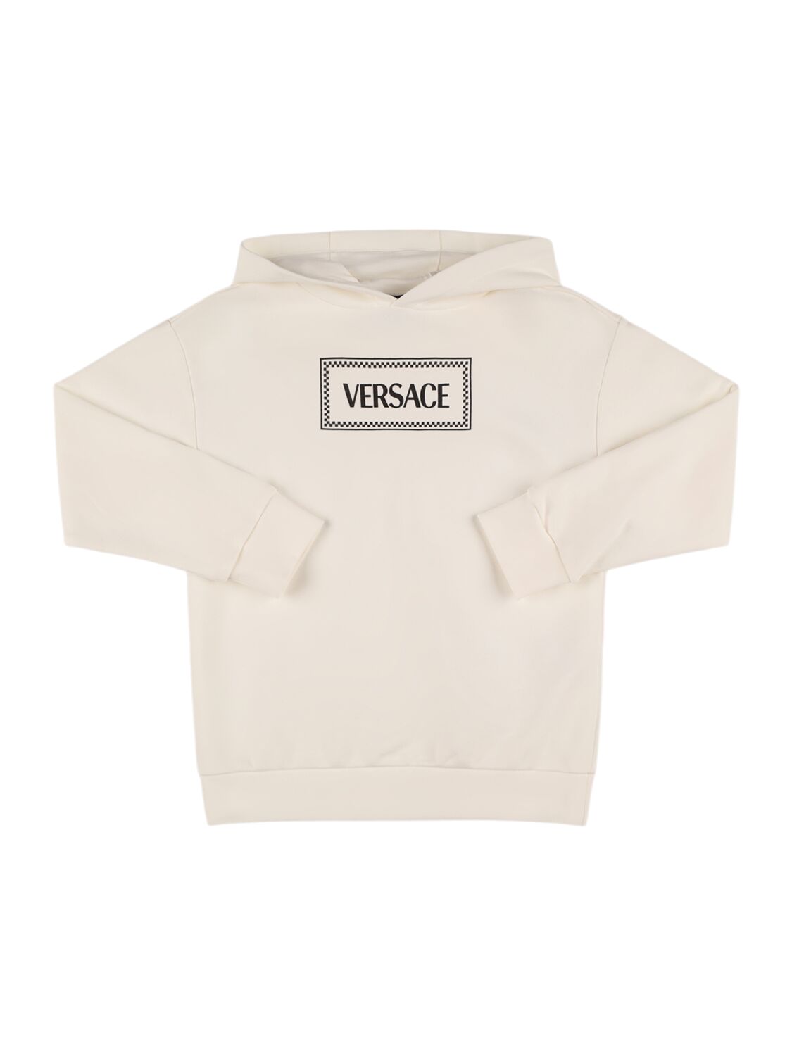 Versace Printed Logo Hooded Cotton Sweatshirt In White