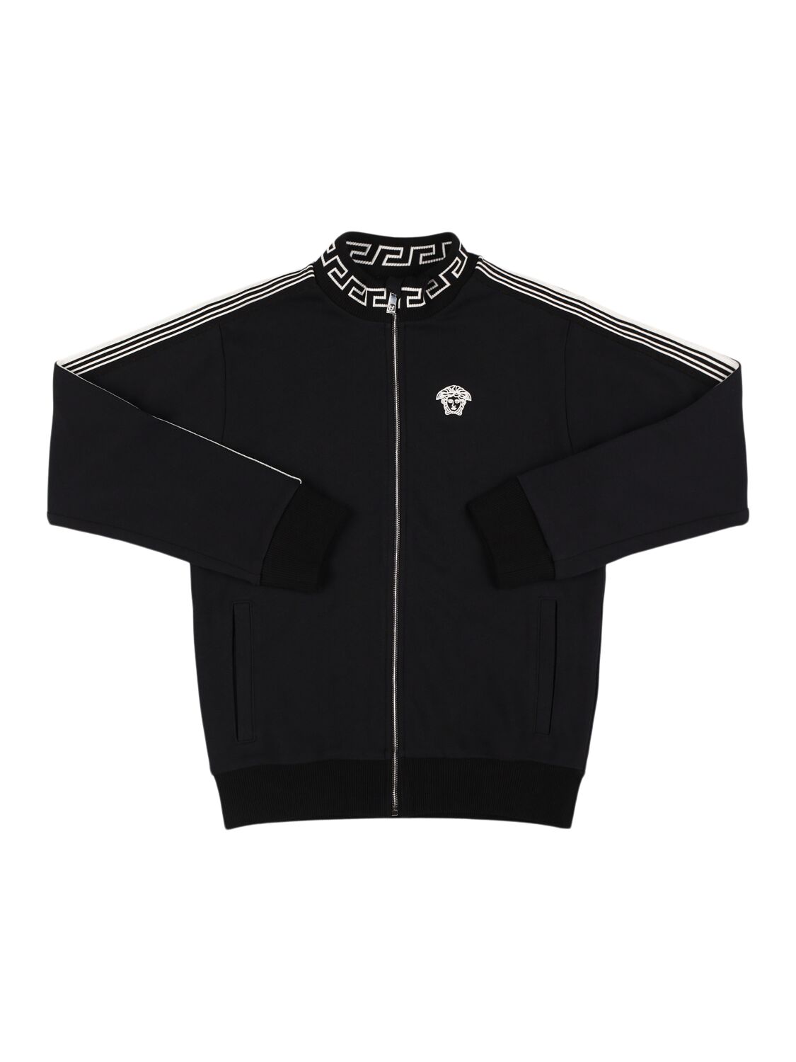 Versace Cotton Zip-up Sweatshirt In Black