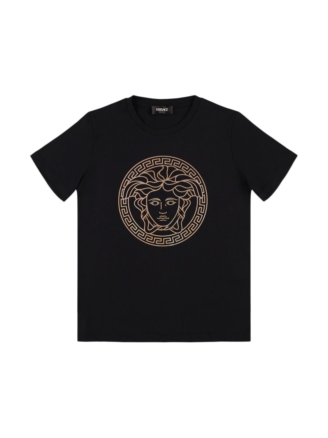 Versace Printed Logo Cotton Jersey T-shirt In Black