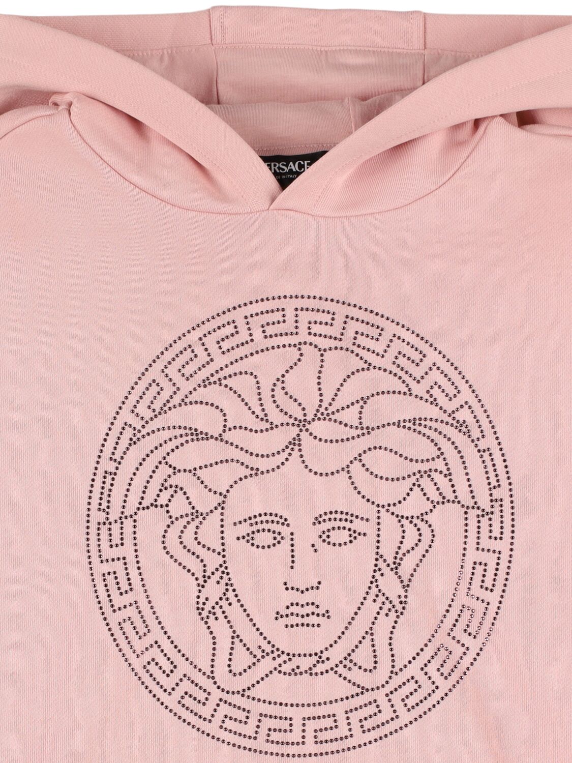 Shop Versace Printed Cotton Hooded Sweatshirt In Pink