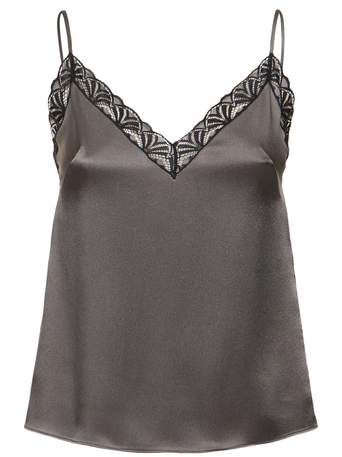 Alberta Ferretti Satin & Lace Camisole Top In 灰色