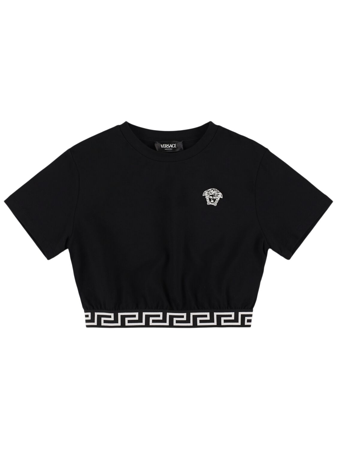 Versace Cotton Jersey Cropped T-shirt In Black