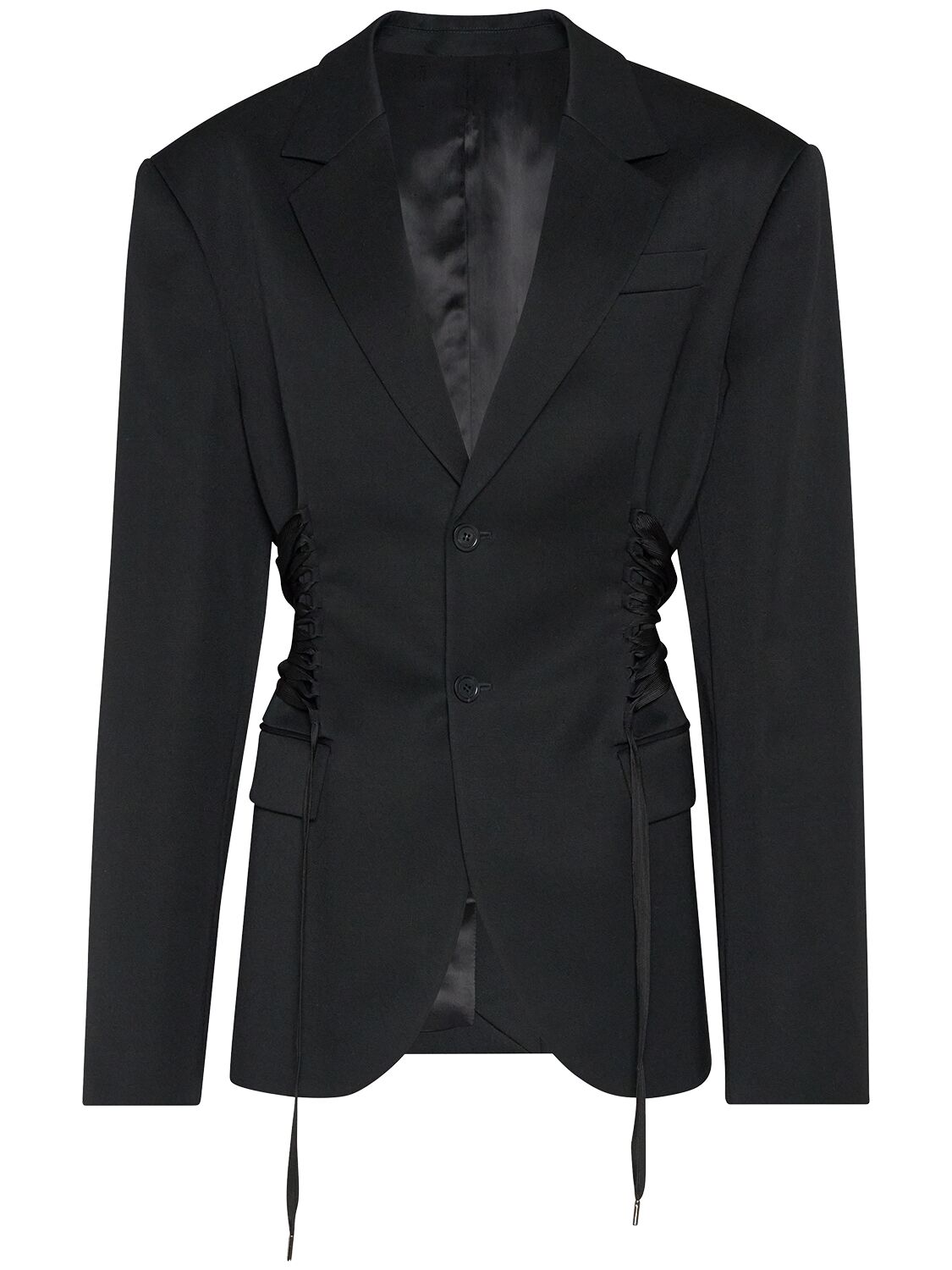 Jean Paul Gaultier Tailored Wool Jacket W/ String Details In Black